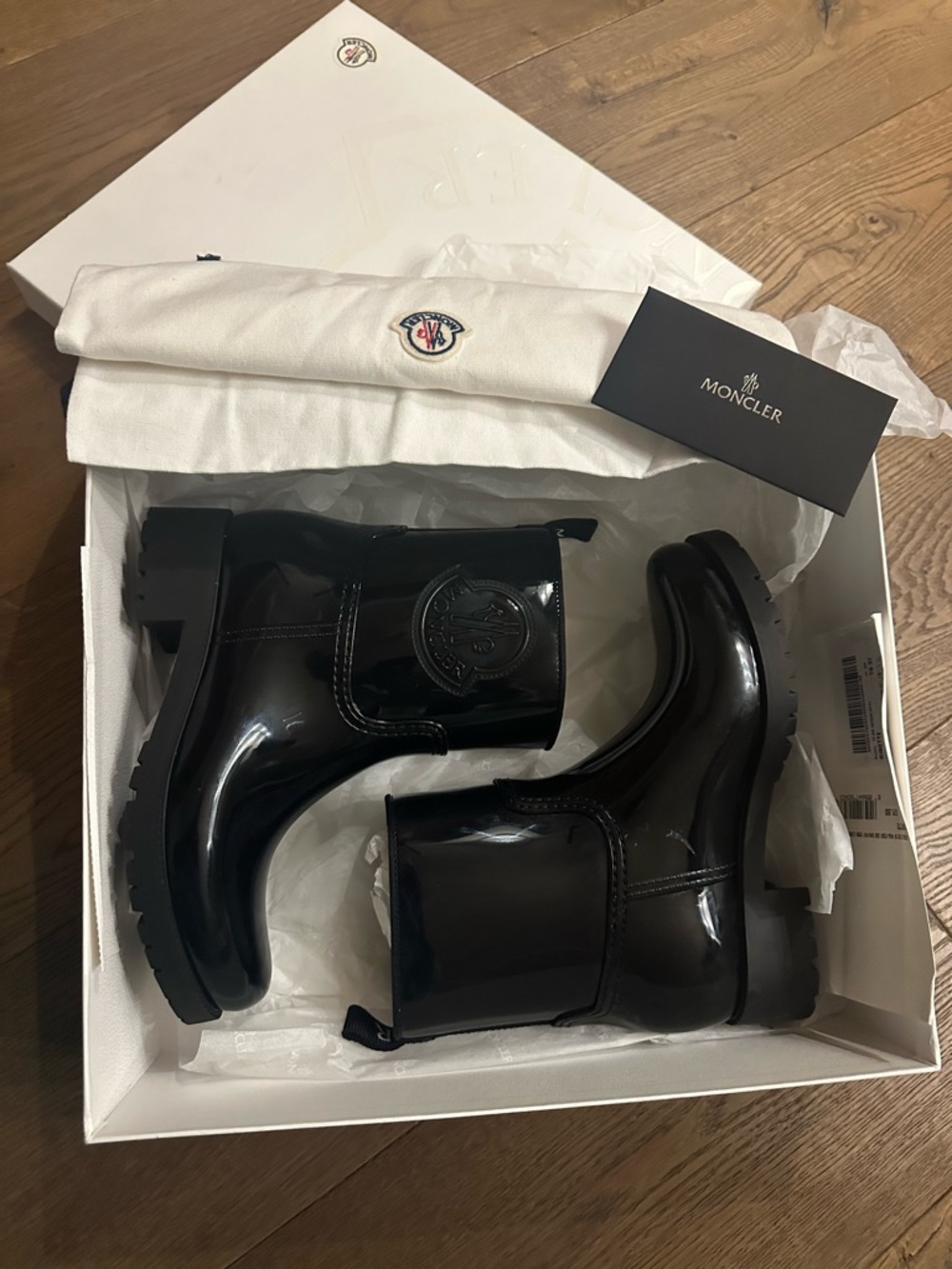 Moncler Black Patent Ankle Rain Booties